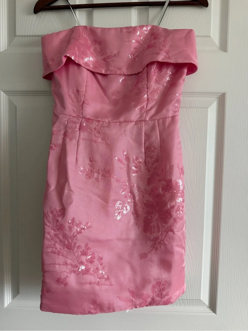 ML Monique Lhuillier Pink Floral Jacquard Off Shoulder Mini Dress Size 4 NWOT